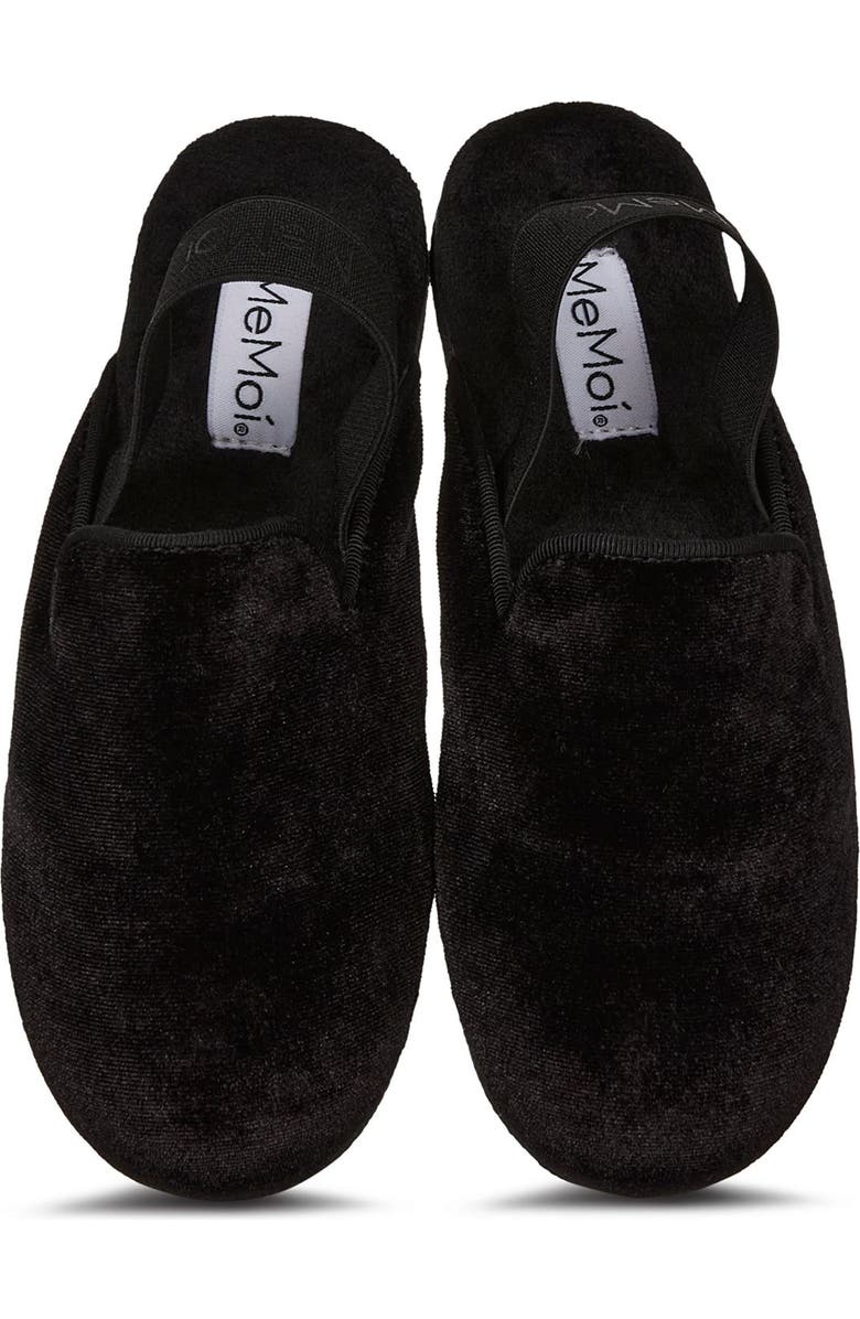 MeMoi Kid's Velvet Sling Back Slippers, Main, color, Black