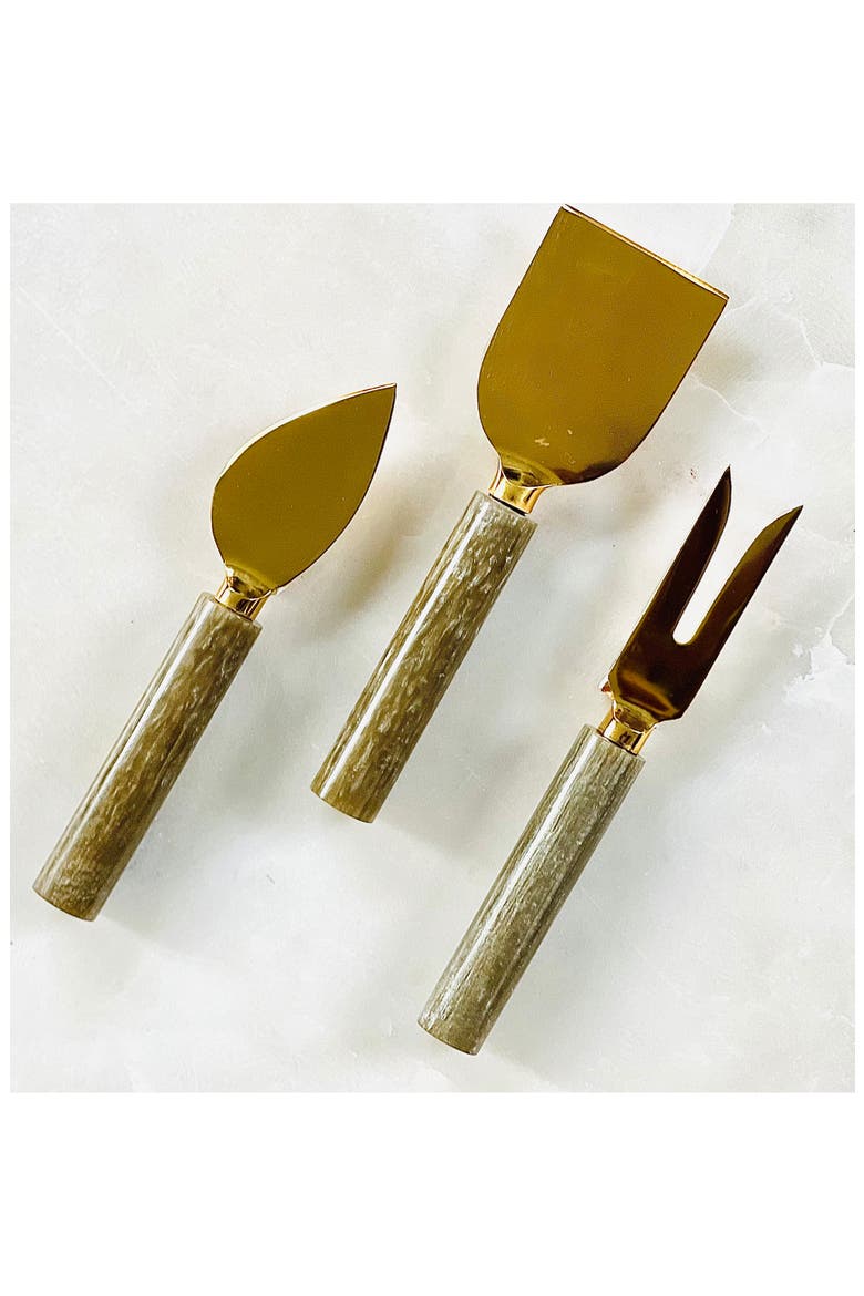 3-Piece Cheese Serving Set, Alternate, color, BROWN