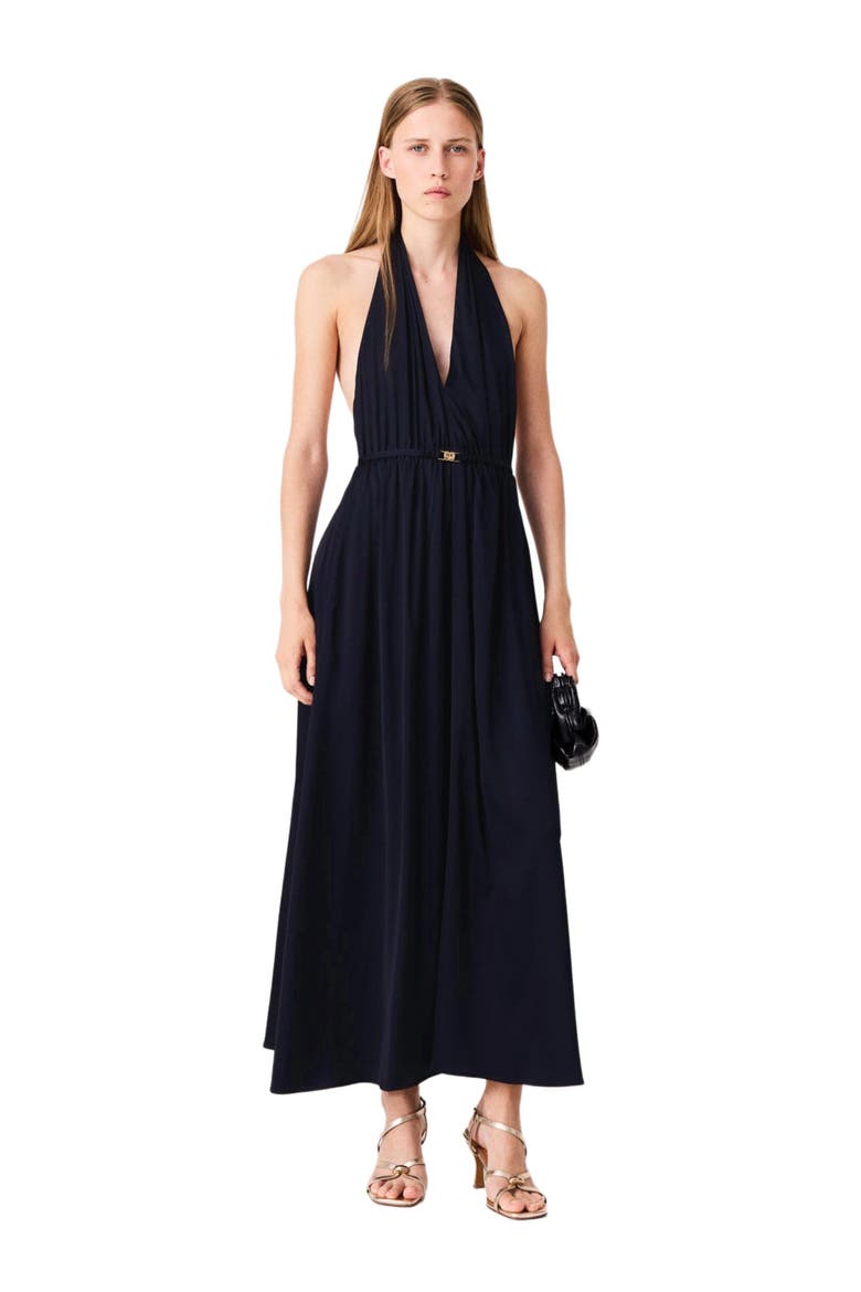 Backless pleated maxi dress, Main, color, Navy