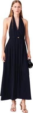 maje Backless pleated maxi dress