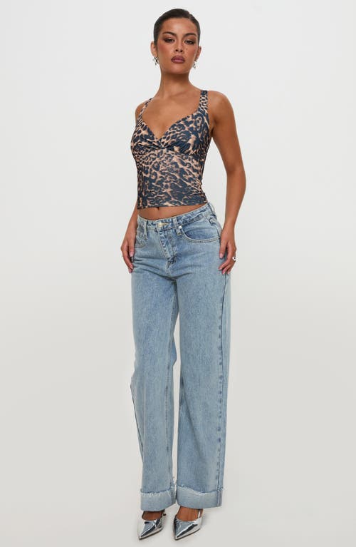 Princess Polly Ollie Cuffed Raw Hem Straight Leg Jeans In Blue