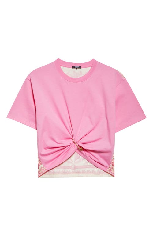 Versace Safety-pin Twisted Crop T-shirt With Underwater Barocco Silk Twill Back In Multi
