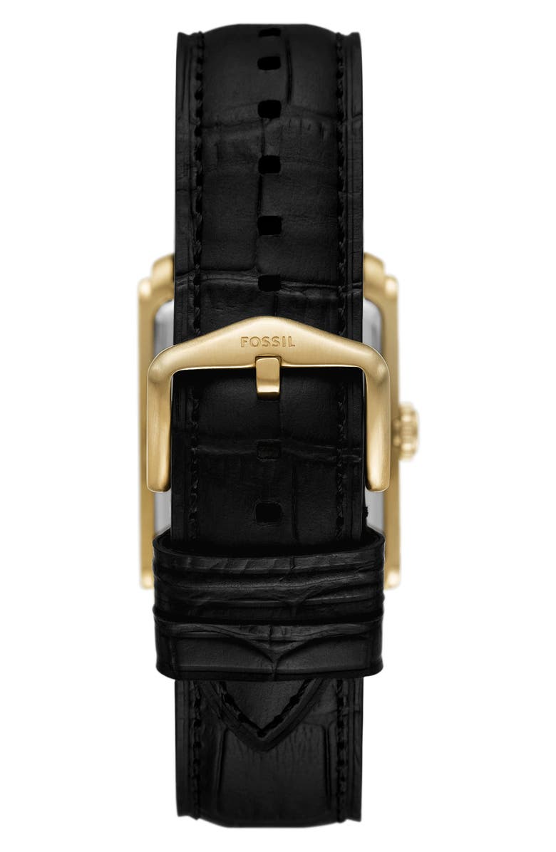 Fossil Carraway Leather Strap Watch, 30mm, Alternate, color, Black / Gold