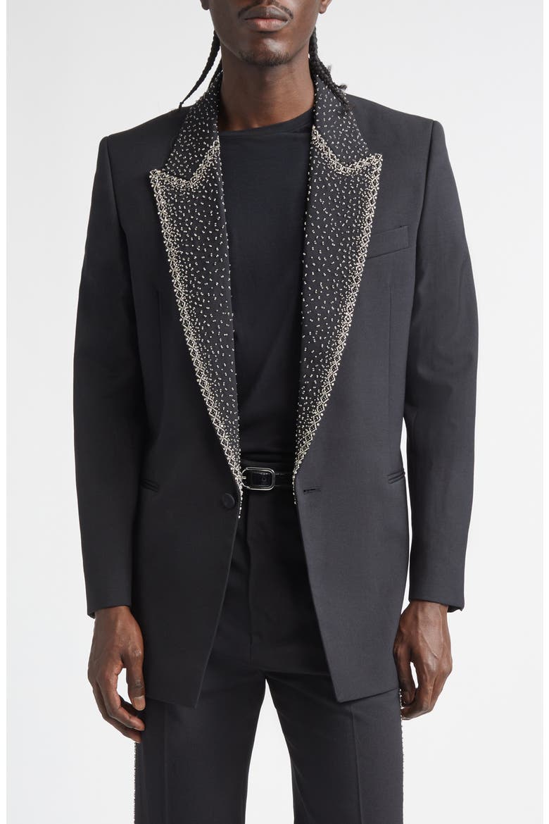 Crystal Embellished Lapel Single Breasted Blazer, Main, color, BLACK