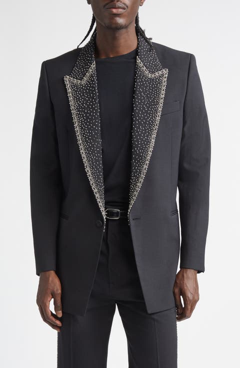 Crystal Embellished Lapel Single Breasted Blazer