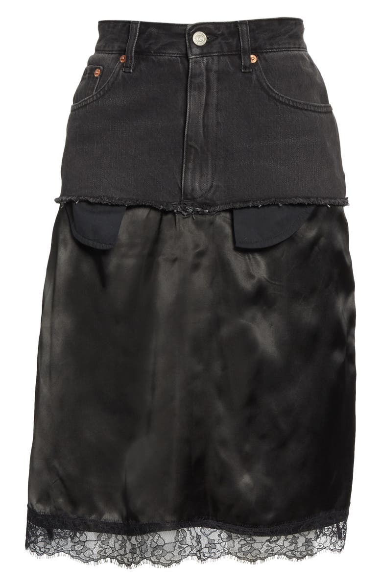 MM6 Maison Margiela Satin Contrast Denim Skirt, Alternate, color, 