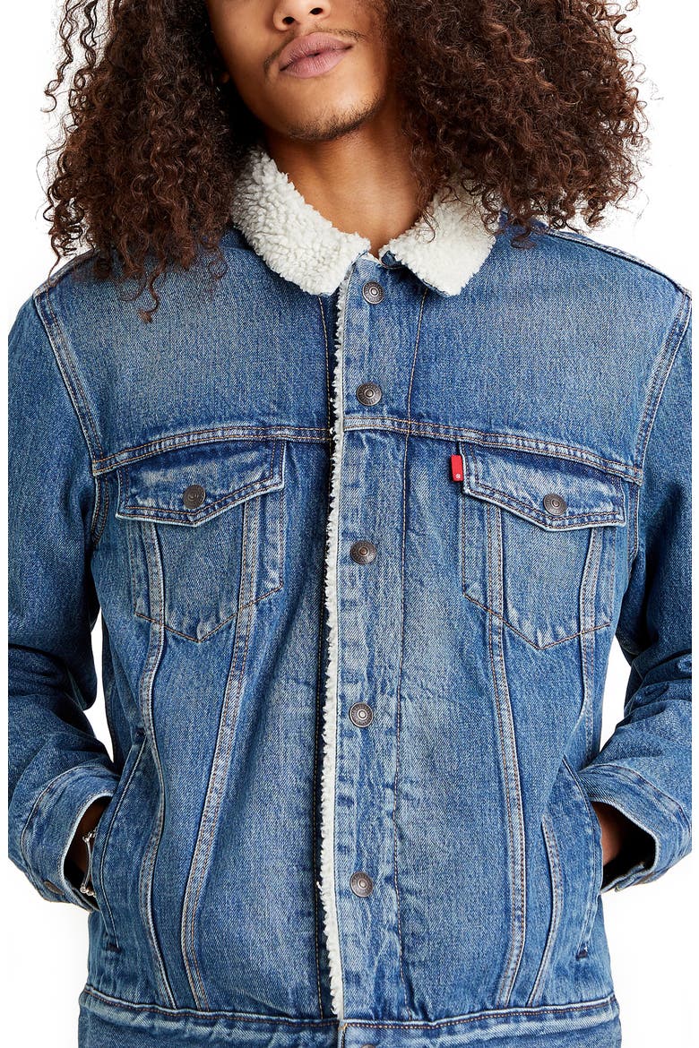 Levis® Fleece Denim Trucker Jacket, Alternate, color, FABLE SHERPA TRUCKER