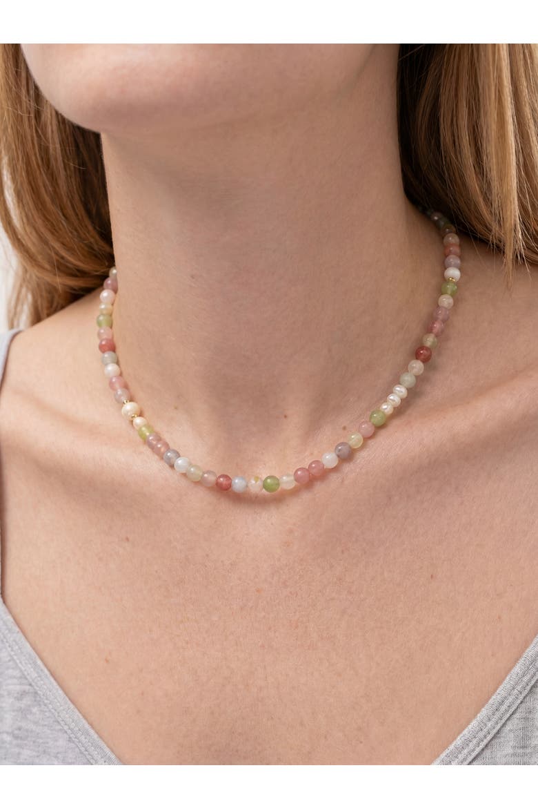Summer Beaded gemstone & pearl choker necklace, Alternate, color, Multicolor