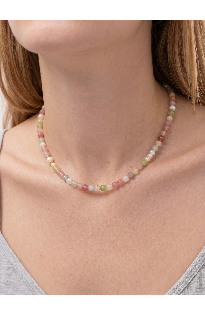 seree Summer Beaded gemstone & pearl choker necklace, Alternate, color, Multicolor