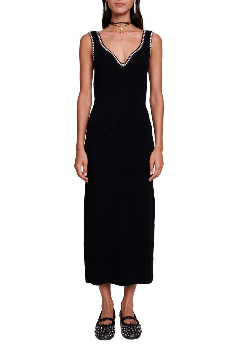 maje Rimo Contrast Trim Ribbed Sweater Dress, Main, color, 