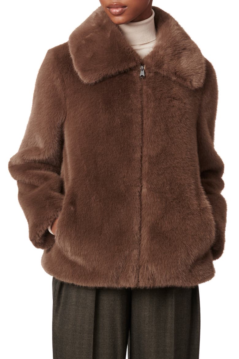 Faux Fur Jacket, Main, color, BROWN
