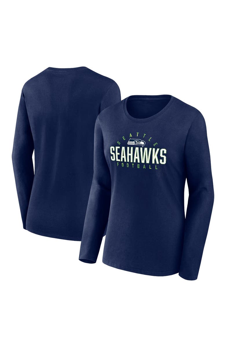 FANATICS Women's Fanatics Branded College Navy Seattle Seahawks Plus Size Foiled Play Long Sleeve T-Shirt, Main, color, 