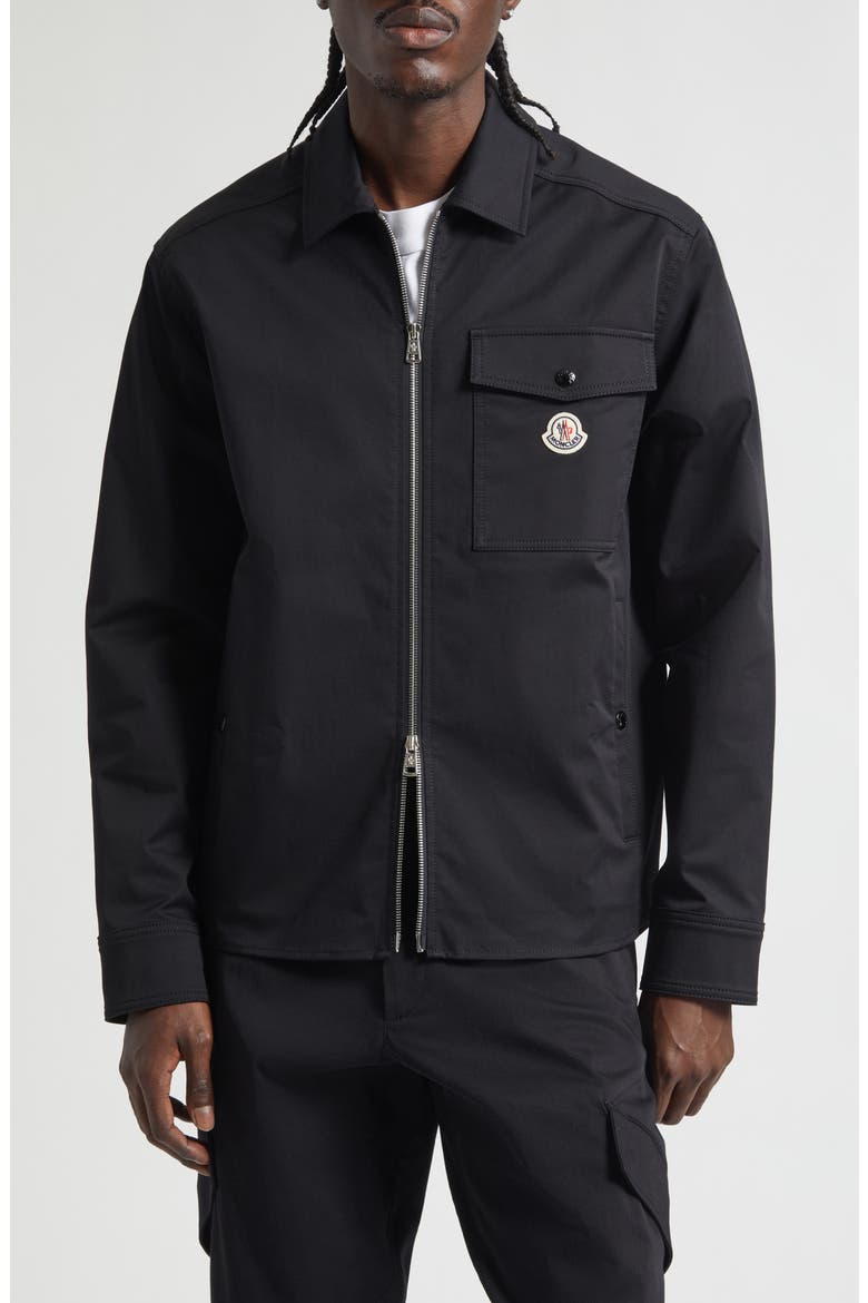 Stretch Cotton Zip Shirt, Main, color, BLACK