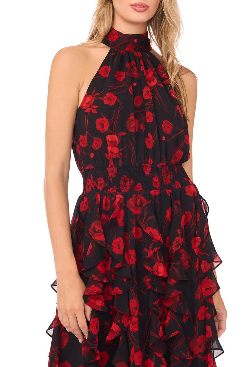 Sleeveless Cascade Ruffle Maxi Dress, Alternate, color, RICH BLACK
