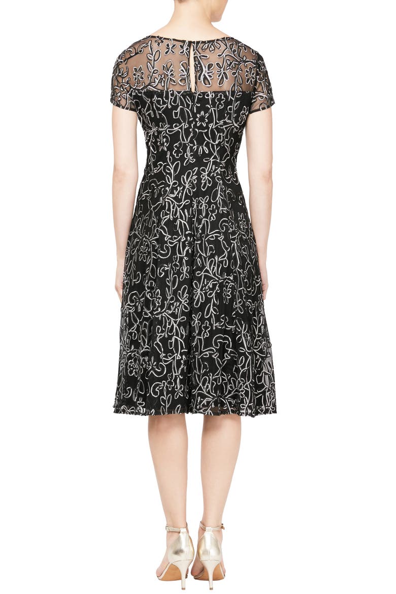 Illusion Neck Soutache Cocktail Dress, Alternate, color, BLACK IVORY