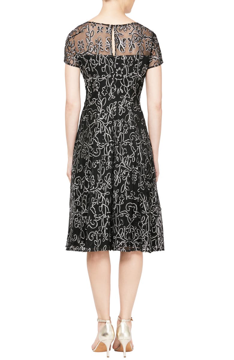 SL FASHIONS Illusion Neck Soutache Cocktail Dress, Alternate, color, Black Ivory