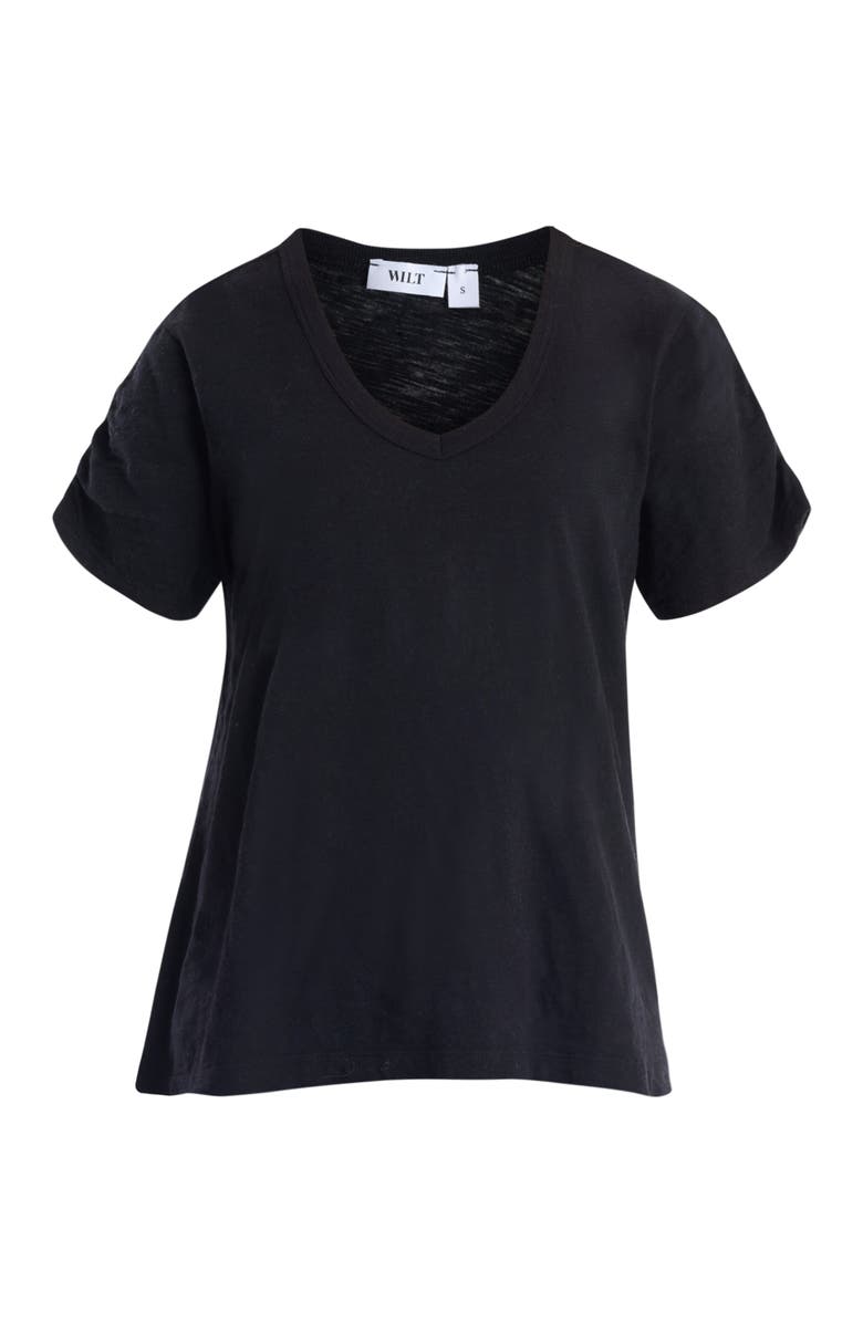 Wilt Deep V-Neck Ruched Sleeve Tee, Alternate, color, Black