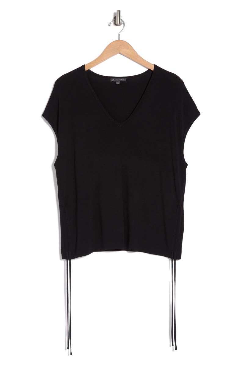 Adrianna Papell V-Neck Cap Sleeve Side Tie Top, Alternate, color, Black