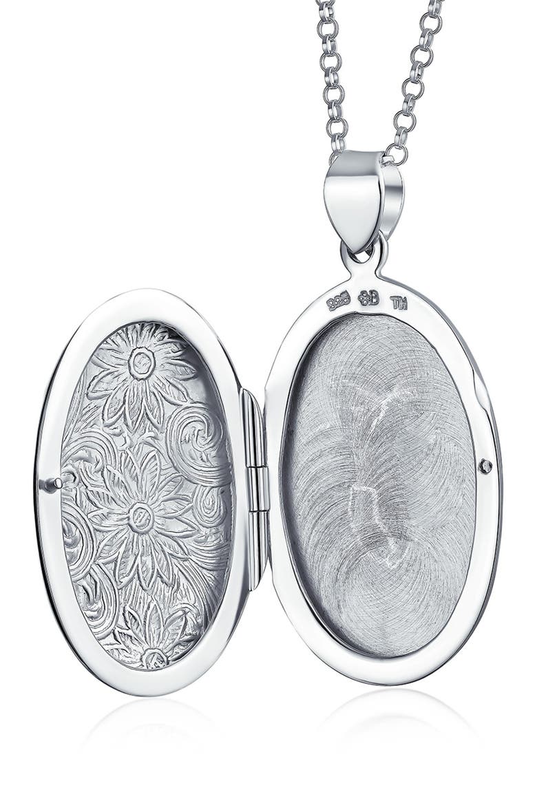 Sterling Silver Floral Locket Pendant Necklace, Alternate, color, SILVER
