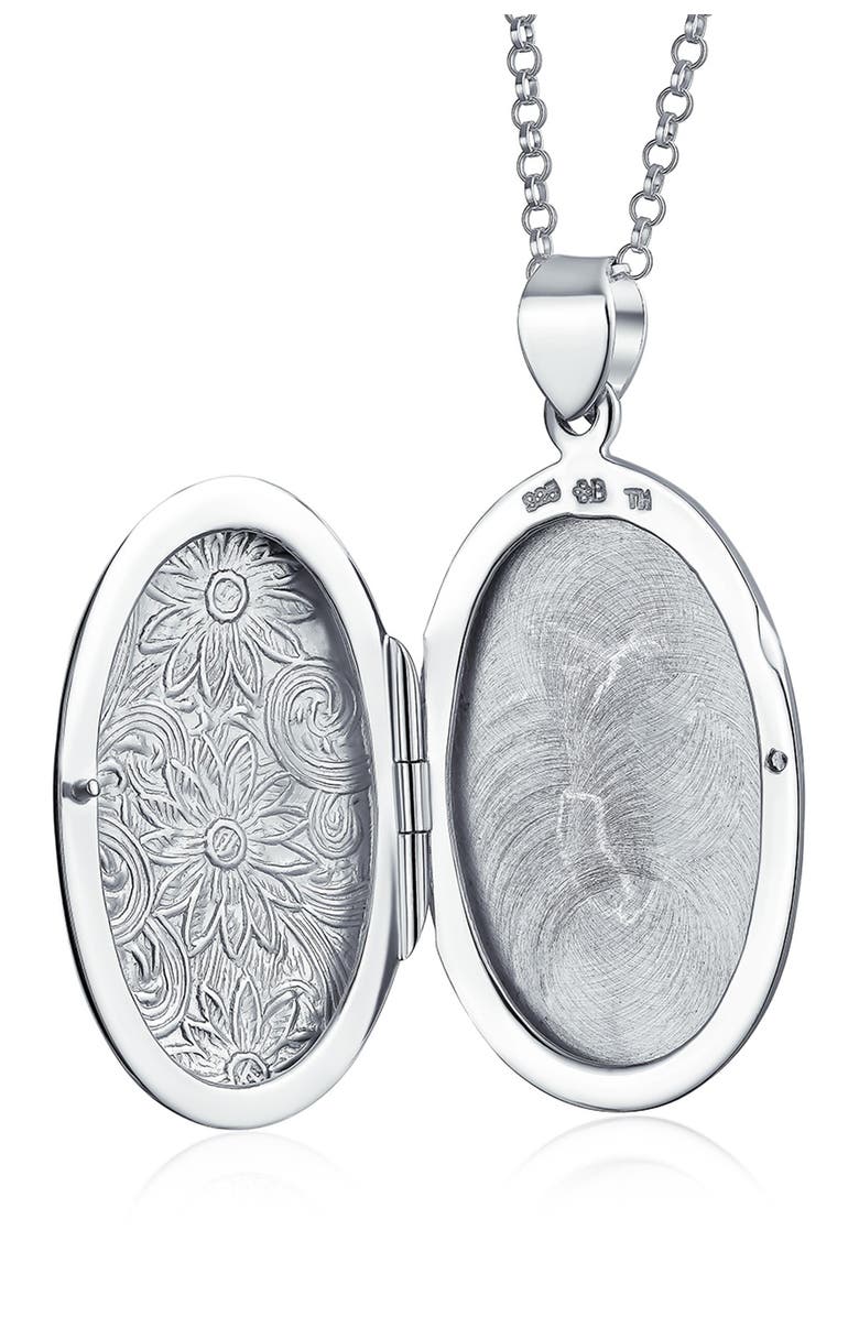 BLING JEWELRY Sterling Silver Floral Locket Pendant Necklace, Alternate, color, Silver