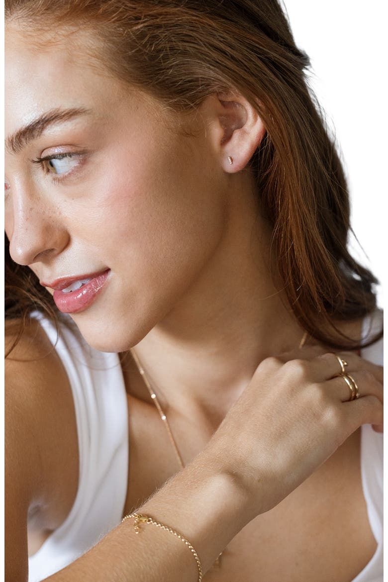 14k Diamond Bar Stud Earring (Flat Back) - Single, Alternate, color, 14k Solid Gold