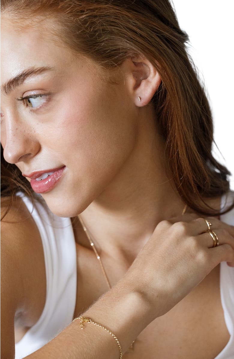 MADE BY MARY 14k Diamond Bar Stud Earring (Flat Back) - Single, Alternate, color, 14K Solid Gold