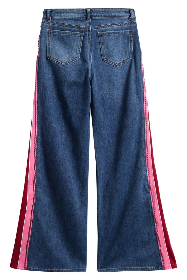 Kids' Track Stripe Wide Leg Jeans, Alternate, color, RED PANEL/ INDIGO