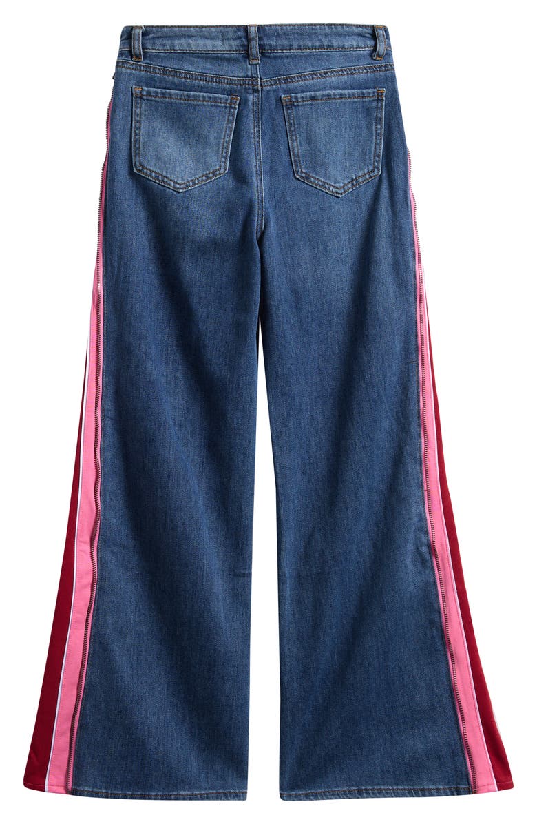 Tractr Kids' Track Stripe Wide Leg Jeans, Alternate, color, Red Panel/ Indigo