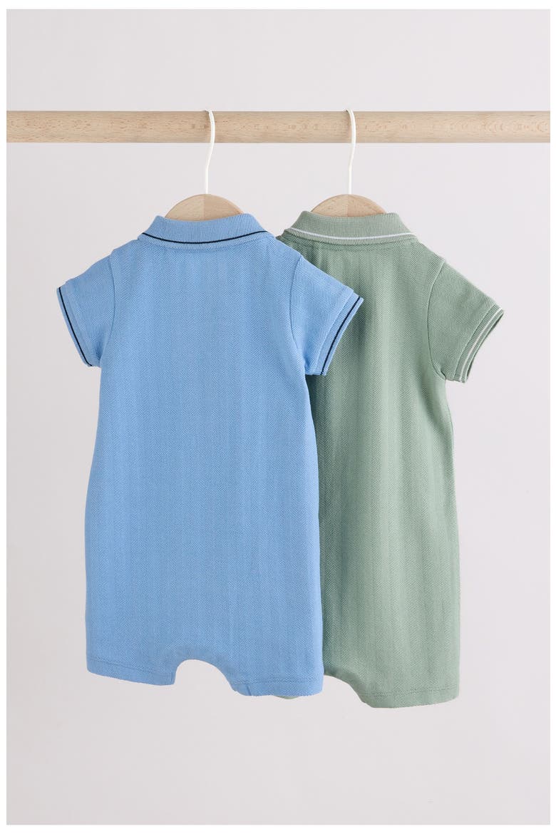 Set of 2 Assorted Zip Polo Rompers, Alternate, color, BLUE