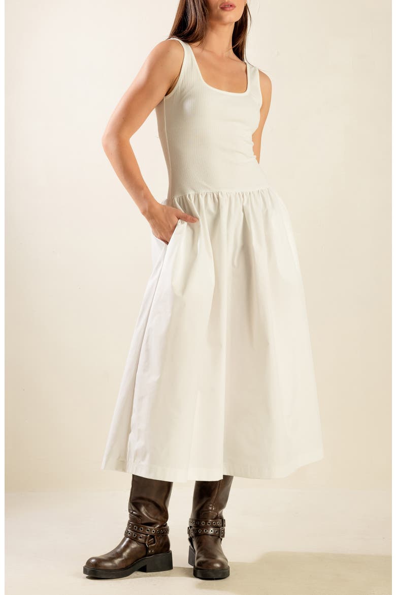 Sleeveless Mixed Media Maxi Dress, Alternate, color, WHITE