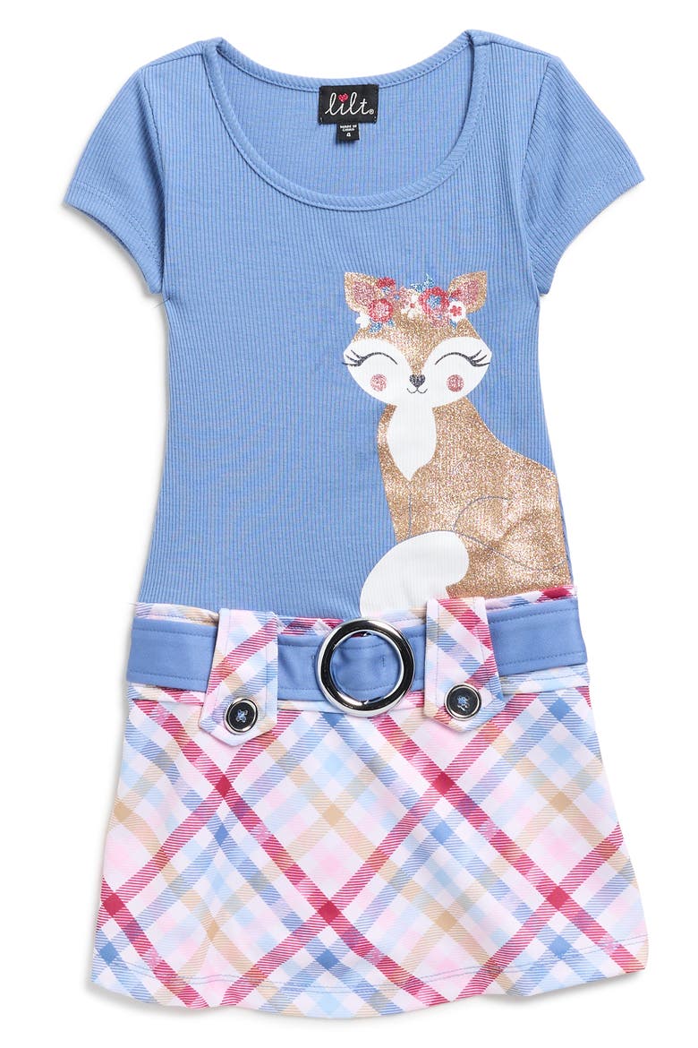 Kids' Short Sleeve Twofer Dress, Main, color, BLUE MULTI