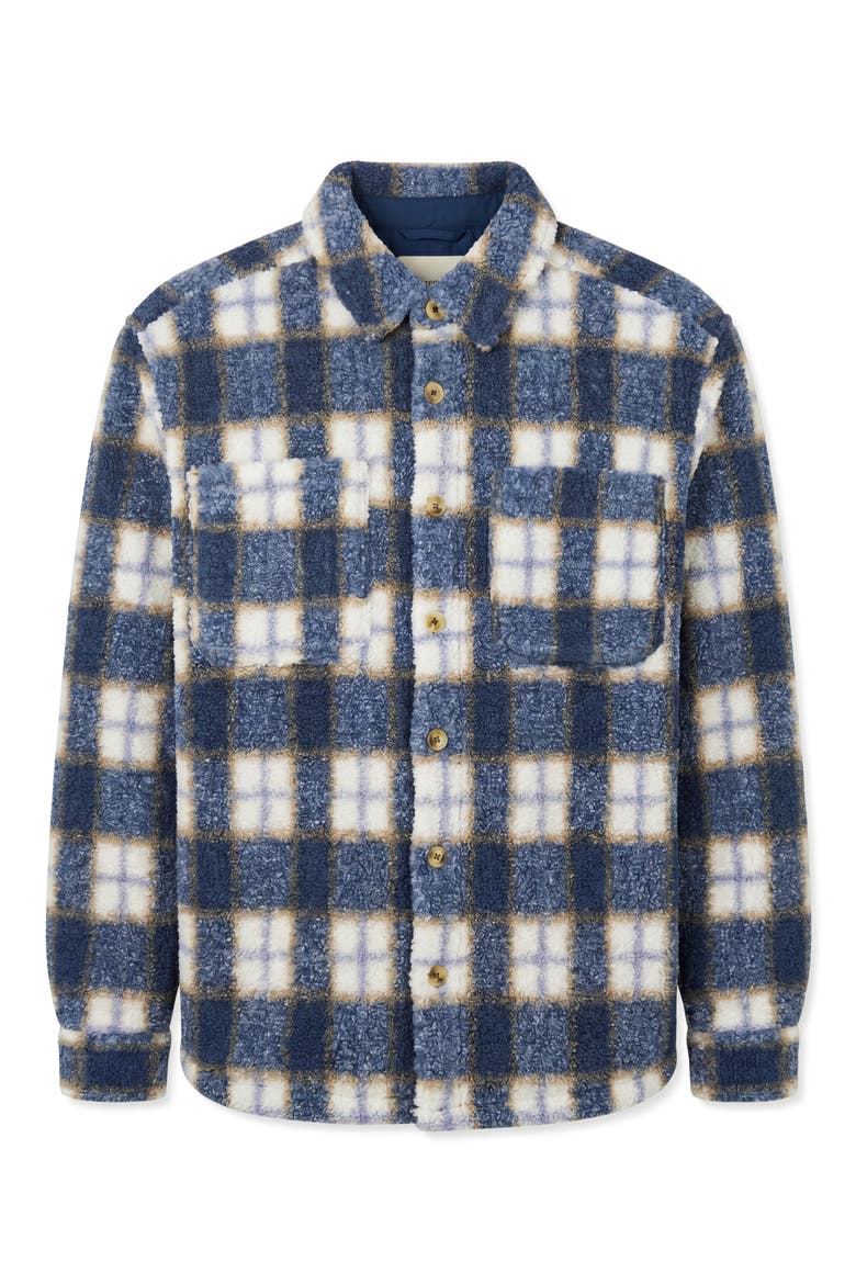 Plaid High-Pile Fleece Overshirt, Alternate, color, 116 STEEL BLUE