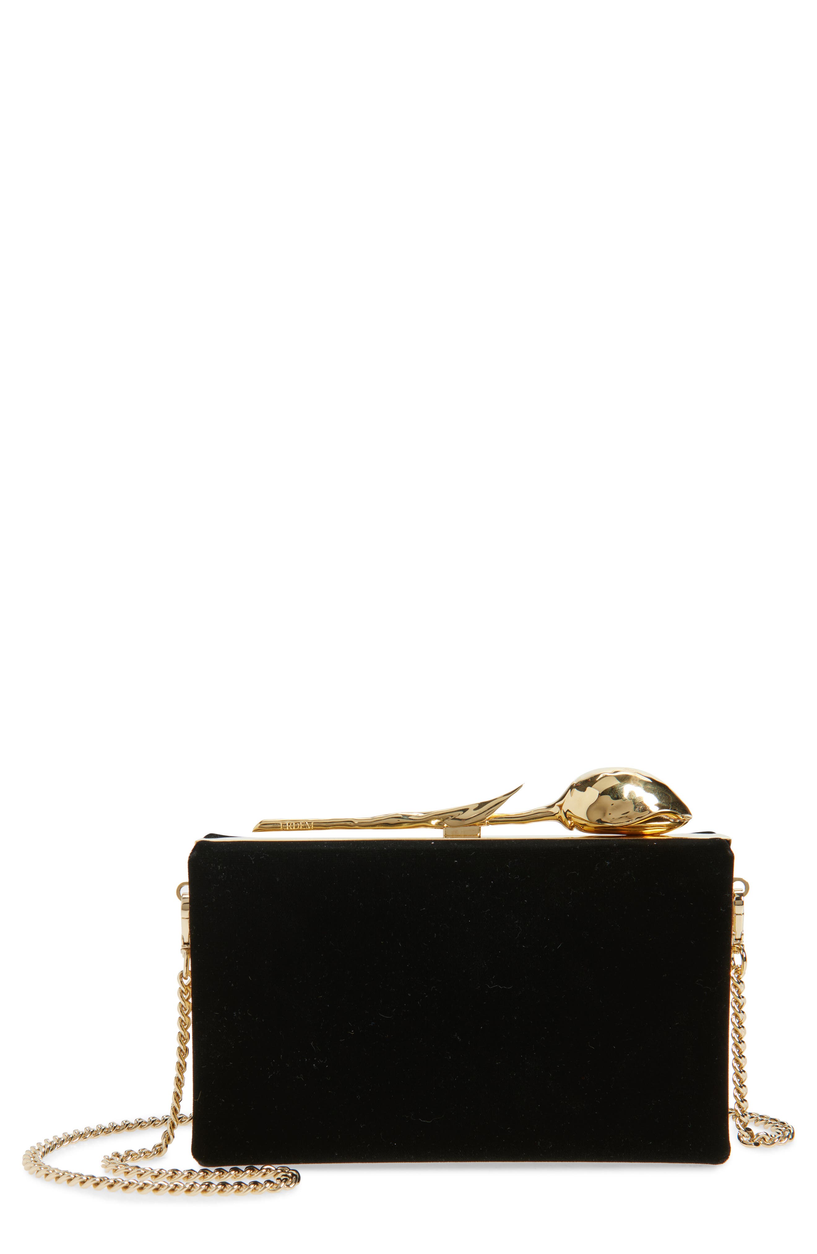 Erdem Bloom Velvet Clutch, Main, color, Black