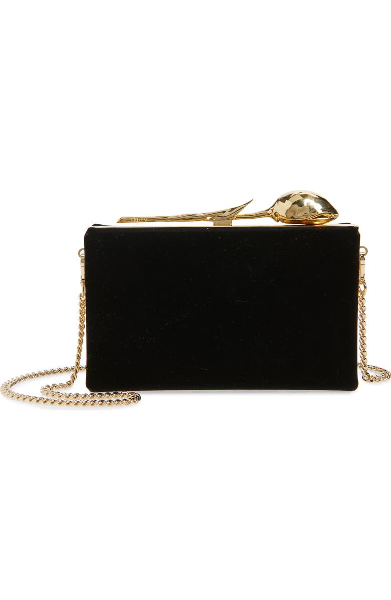 Erdem Bloom Velvet Clutch, Main, color, Black