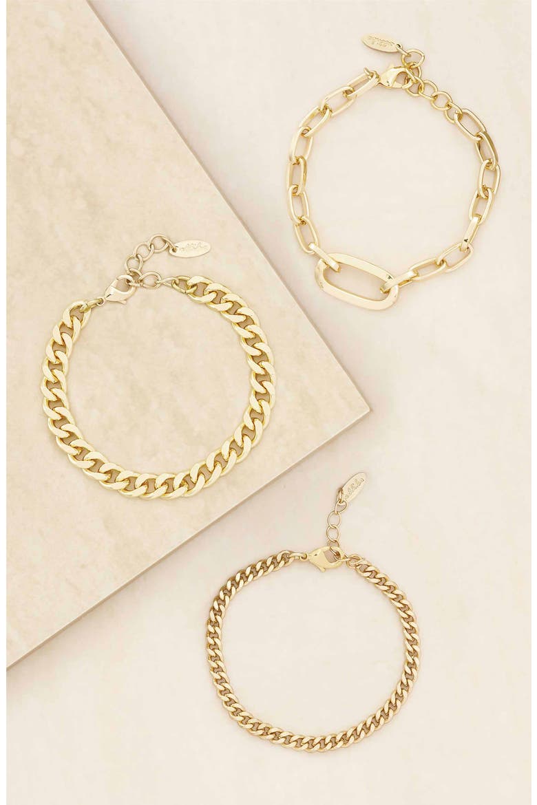 Set of 3 Chain Link Bracelets, Alternate, color, GOLD