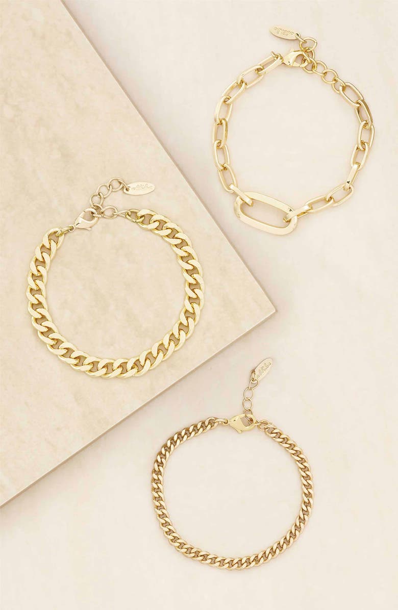 Ettika Set of 3 Chain Link Bracelets, Alternate, color, Gold