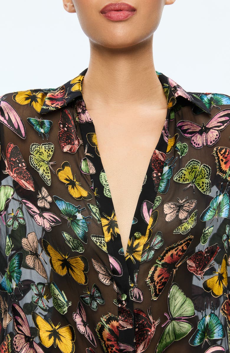 Alice + Olivia Eloise Butterfly Print Button-Up Shirt, Alternate, color,