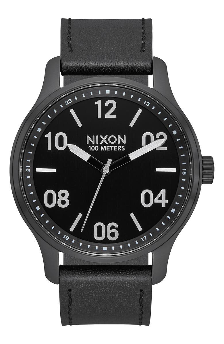 Nixon Patrol Leather Strap Watch, 42mm, Main, color,