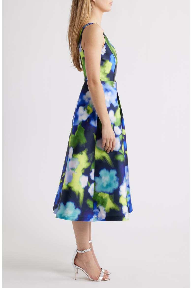 Print Pleated Sleeveless Midi Dress, Alternate, color, NAVY MULTI
