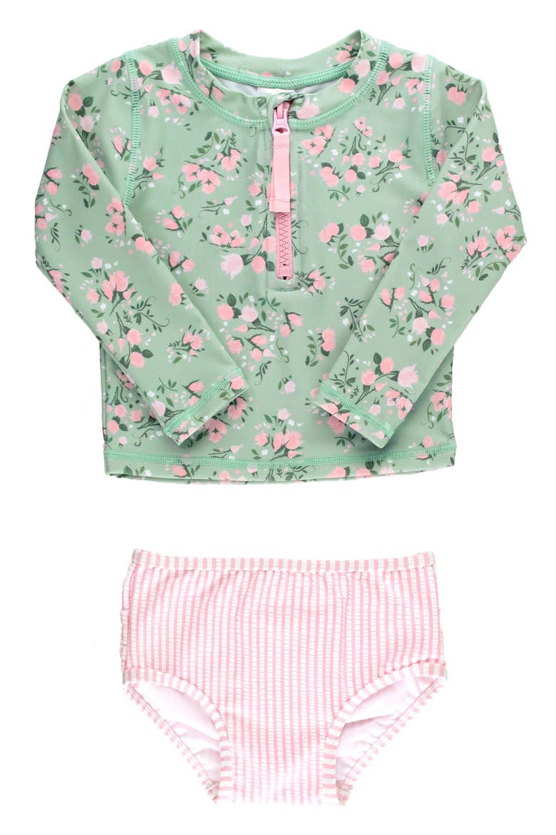 Kids' Rose Long Sleeve Two-Piece Rashguard Swimsuit, Main, color, GREEN