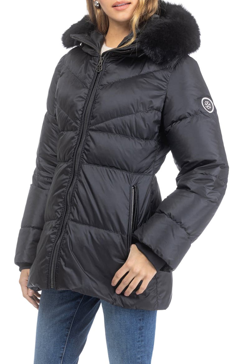 Apres-Ski Short Parka, Detachable Toscana Lamb Hood Trim, Alternate, color, Black/Black