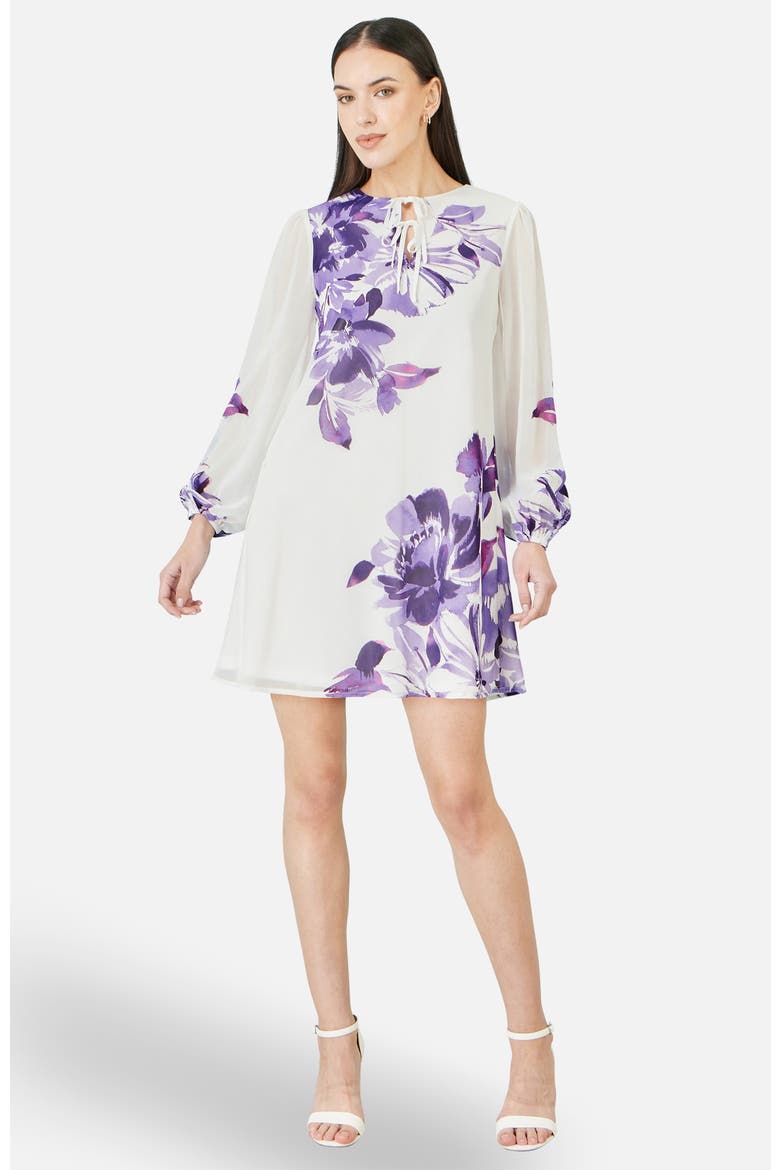 Keyhole Neck Floral Tunic Dress, Alternate, color, Purple