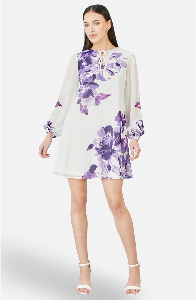 Yumi Keyhole Neck Floral Tunic Dress, Alternate, color, Purple
