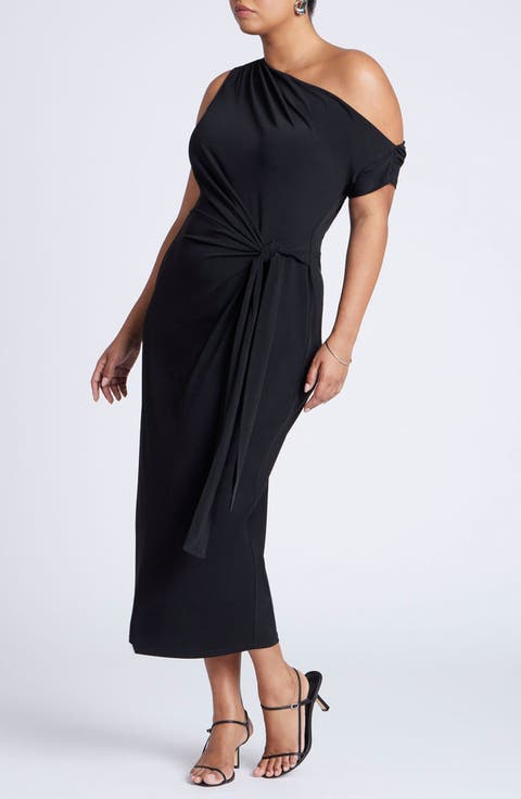 Off The Shoulder Tie Front Midi Dress