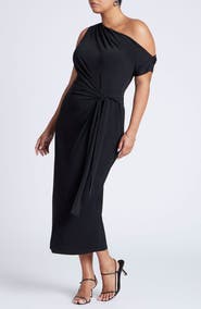 ELOQUII Off The Shoulder Tie Front Midi Dress