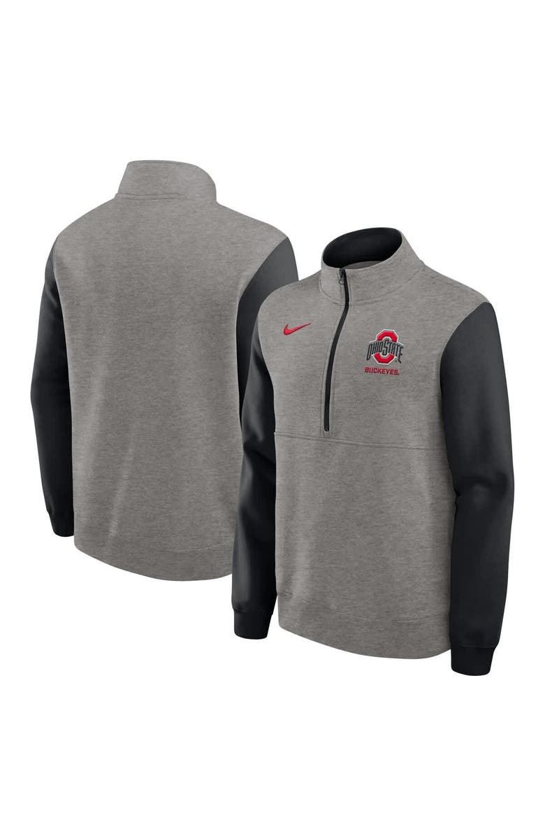 Nike Men's Nike Heather Gray/Black Ohio State Buckeyes Club Fleece Half-Zip Pullover, Main, color, Heather Gray