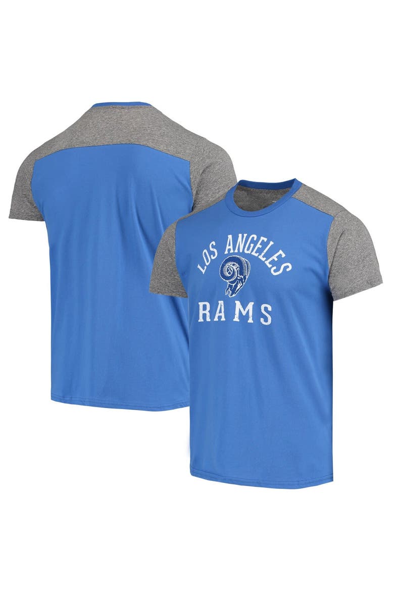 Men's Majestic Threads Royal/Heathered Gray Los Angeles Rams Gridiron Classics Field Goal Slub T-Shirt, Main, color, Royal
