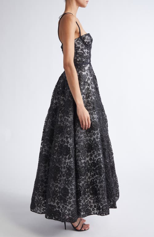Giambattista Valli Sequin Floral Embroidered Corset Dress In Black