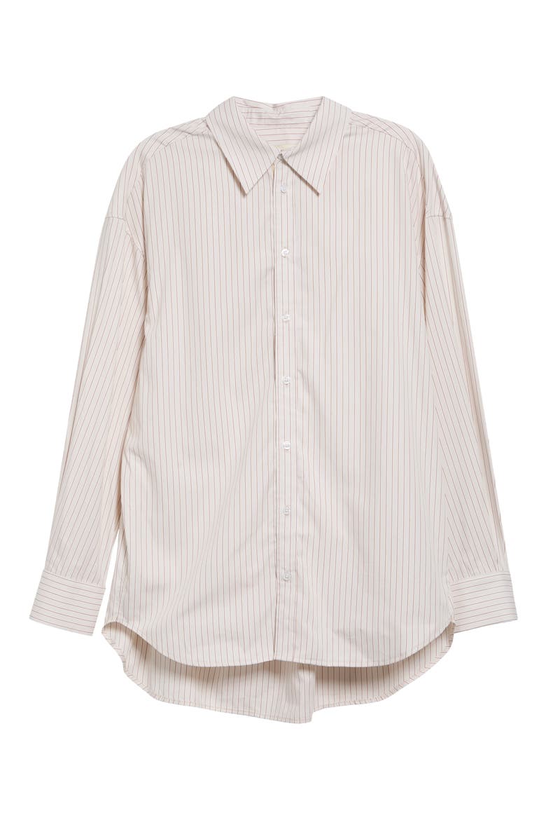 Dani Oversize Stripe Cotton Poplin Button-Up Shirt, Main, color, SEPIA STRIPE