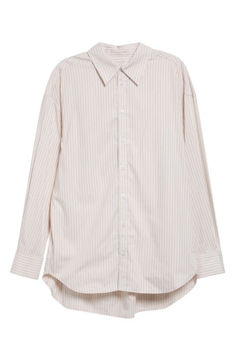 Dani Oversize Stripe Cotton Poplin Button-Up Shirt